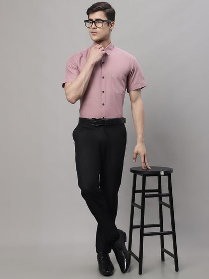 Jainish Men's Cotton Half Sleeves Solid Formal Shirts - Magenta - Distacart