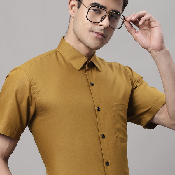 Jainish Men's Cotton Half Sleeves Solid Formal Shirts - Mustard - Distacart