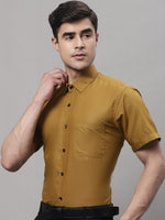 Thumbnail for Jainish Men's Cotton Half Sleeves Solid Formal Shirts - Mustard - Distacart