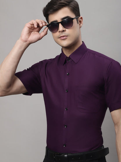 Jainish Men's Cotton Half Sleeves Solid Formal Shirts - Wine - Distacart