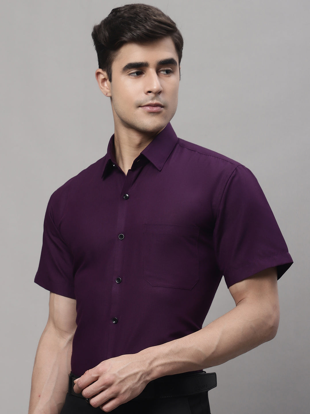 Jainish Men's Cotton Half Sleeves Solid Formal Shirts - Wine - Distacart