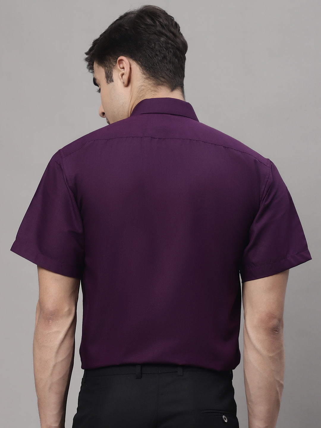 Jainish Men's Cotton Half Sleeves Solid Formal Shirts - Wine - Distacart
