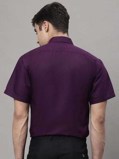 Jainish Men's Cotton Half Sleeves Solid Formal Shirts - Wine - Distacart