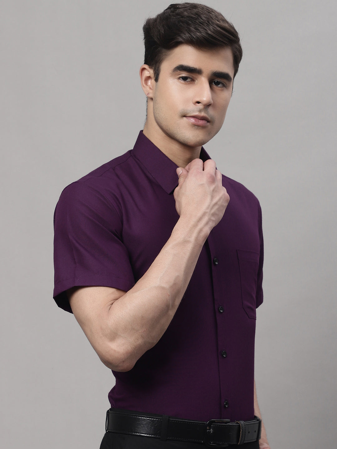 Jainish Men's Cotton Half Sleeves Solid Formal Shirts - Wine - Distacart