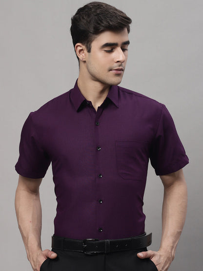Jainish Men's Cotton Half Sleeves Solid Formal Shirts - Wine - Distacart