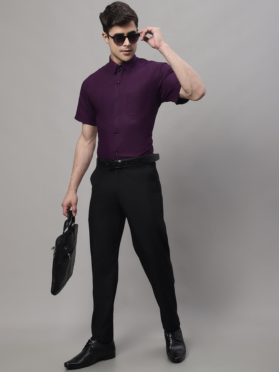 Jainish Men's Cotton Half Sleeves Solid Formal Shirts - Wine - Distacart