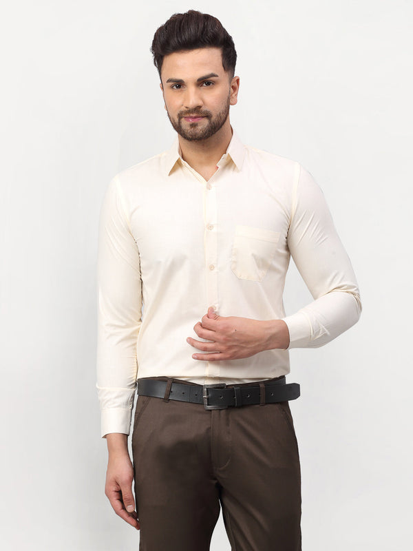 Jainish Men's Solid Formal Shirts - Cream - Distacart
