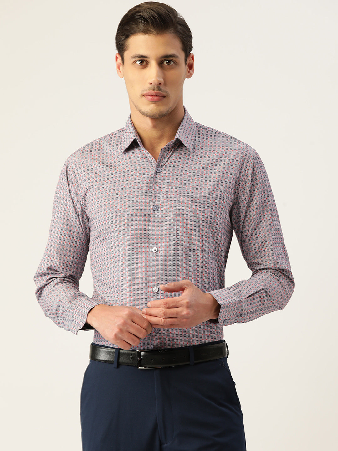 Jainish Men's Cotton Micro Checked Formal Shirts - Grey - Distacart