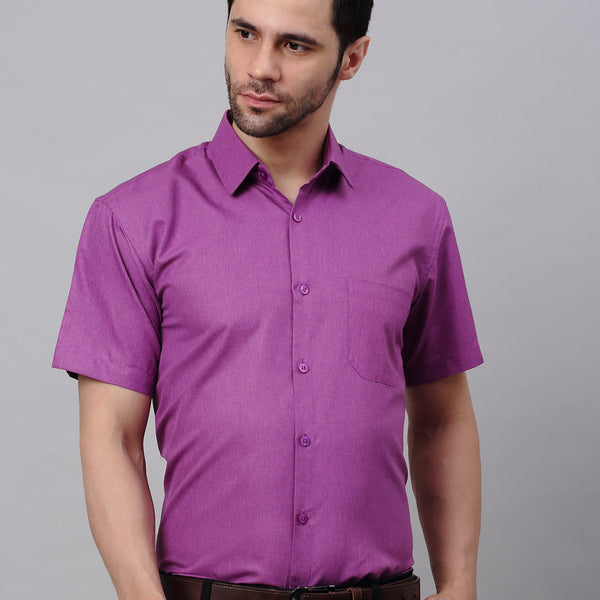Jainish Men's Cotton Solid Half Sleeves Formal Shirt - Purple - Distacart