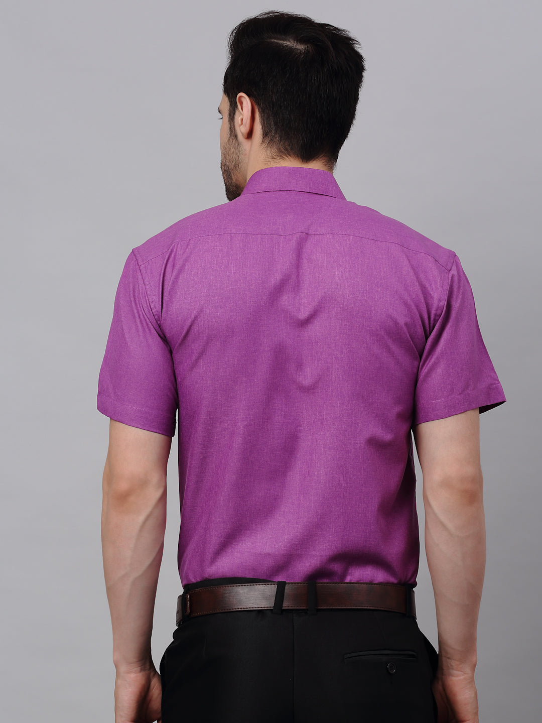 Jainish Men's Cotton Solid Half Sleeves Formal Shirt - Purple - Distacart