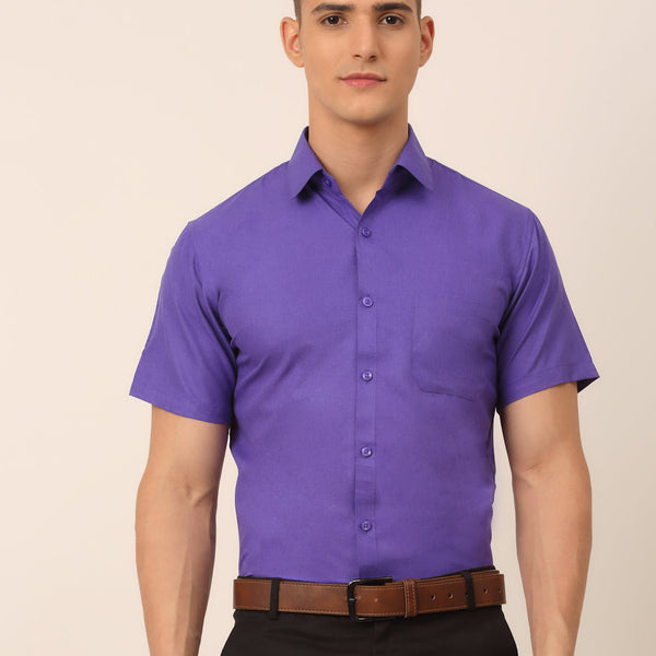 Jainish Men's Cotton Solid Half Sleeves Formal Shirt - Voilet - Distacart