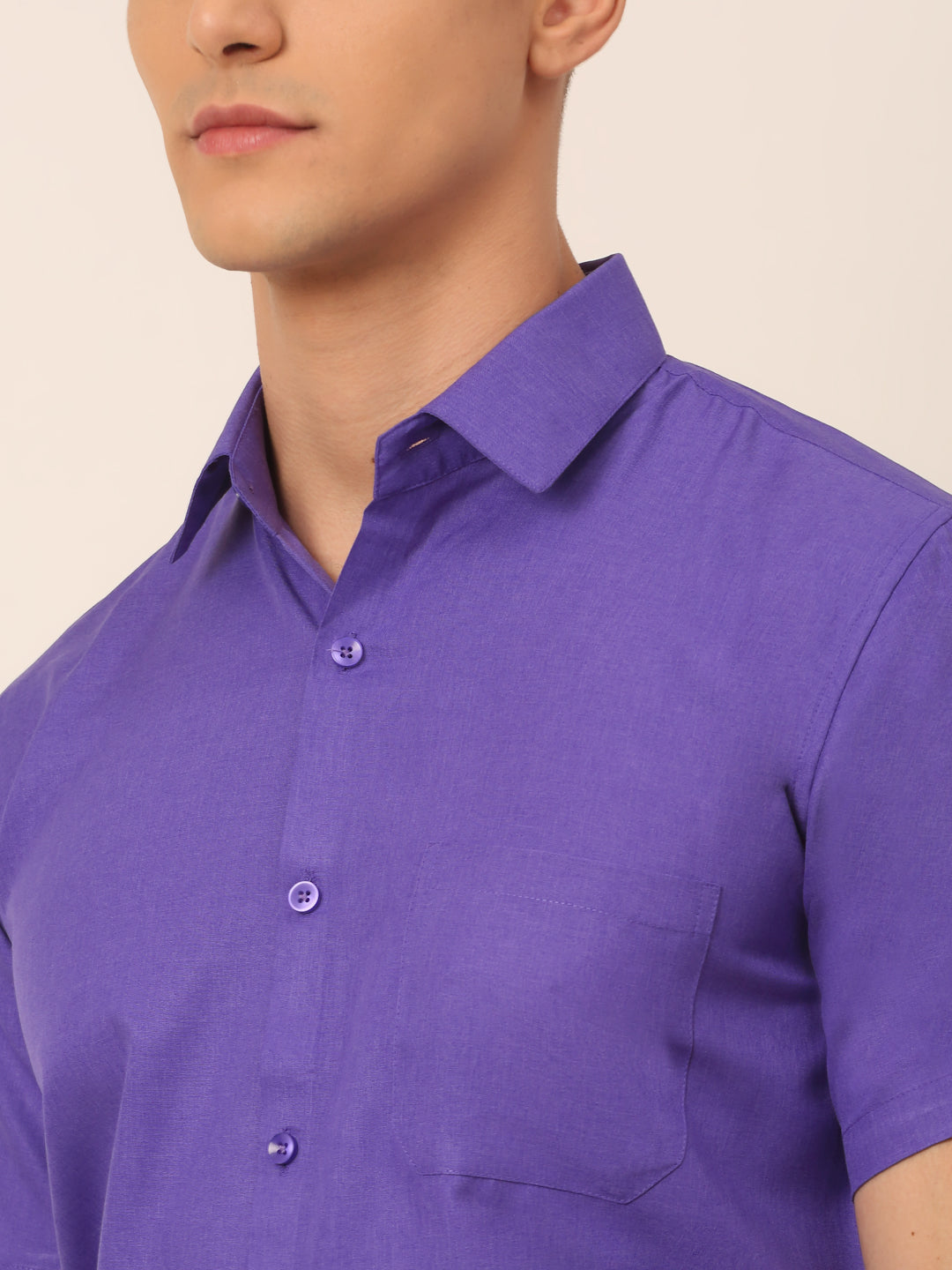 Jainish Men's Cotton Solid Half Sleeves Formal Shirt - Voilet - Distacart