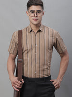 Thumbnail for Jainish Men's Brown Striped Formal Shirt - Distacart