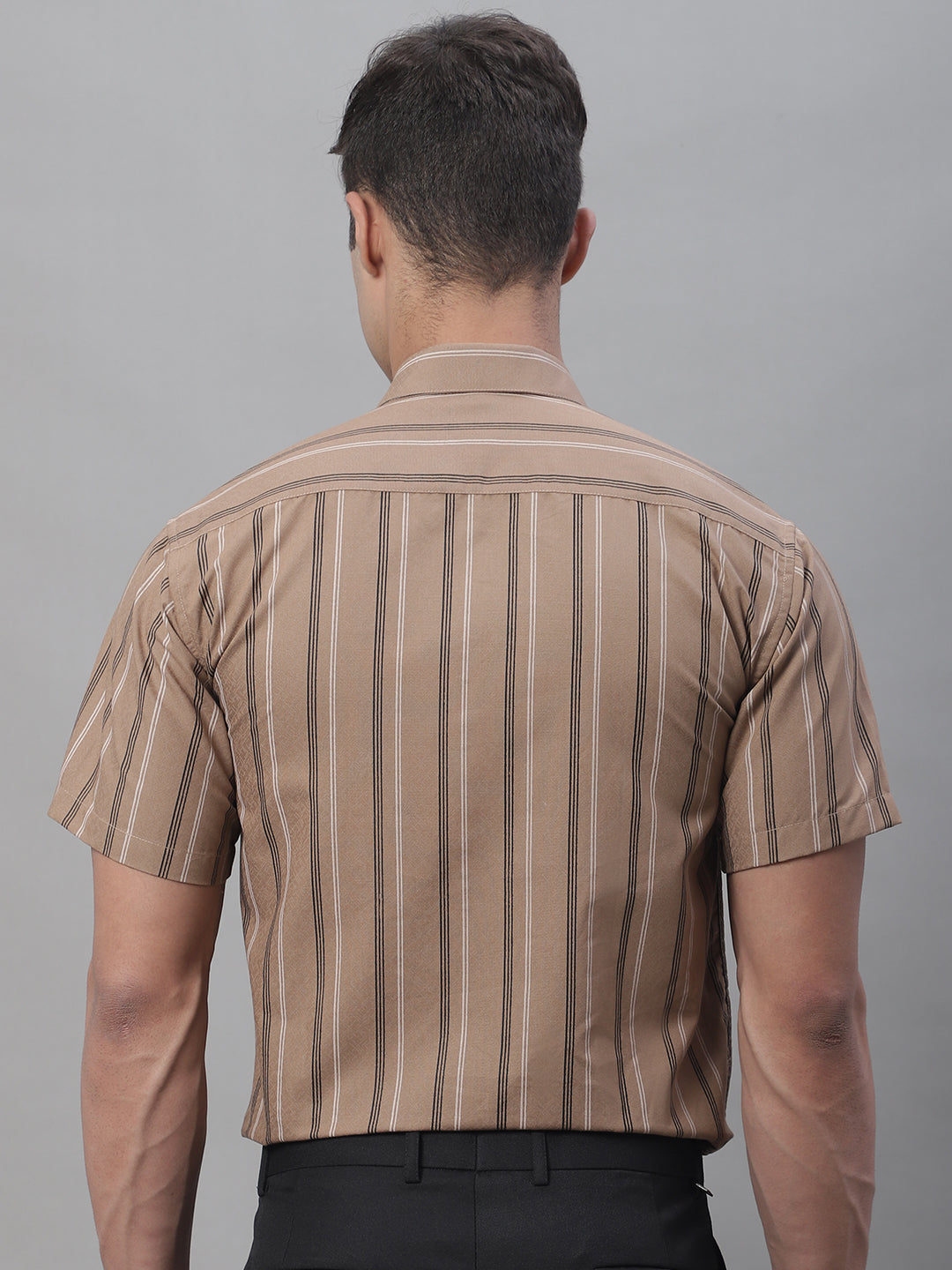Jainish Men's Brown Striped Formal Shirt - Distacart