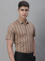 Thumbnail for Jainish Men's Brown Striped Formal Shirt - Distacart