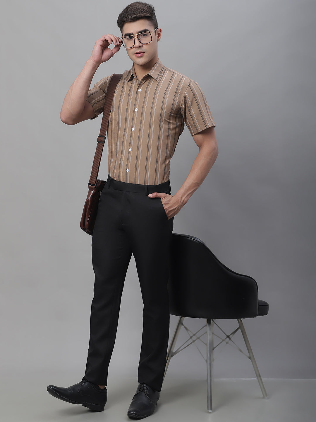 Jainish Men's Brown Striped Formal Shirt - Distacart