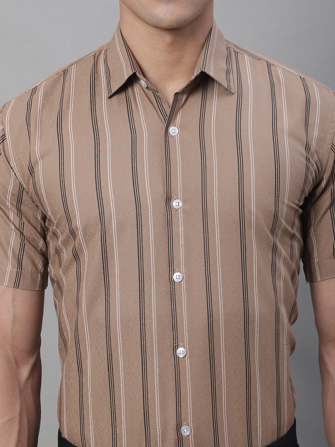 Jainish Men's Brown Striped Formal Shirt - Distacart