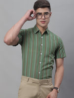 Thumbnail for Jainish Men's Olive Green Striped Formal Shirt - Distacart