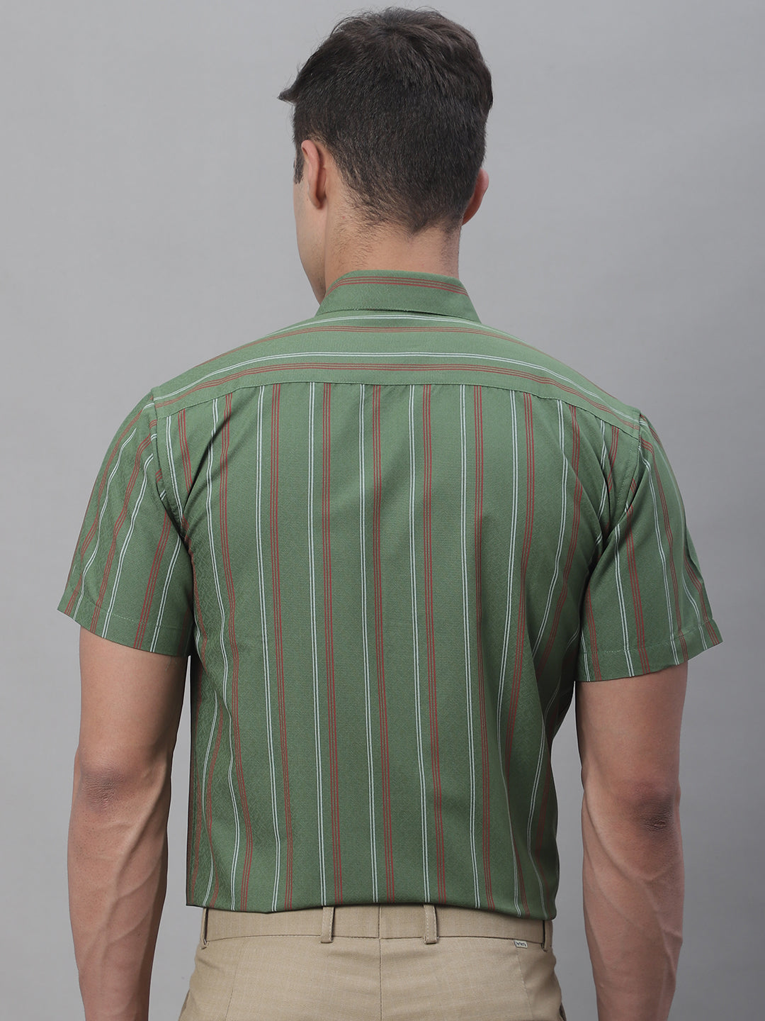 Jainish Men's Olive Green Striped Formal Shirt - Distacart