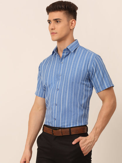 Jainish Men's Blue & White Classic Striped Formal Shirt - Distacart