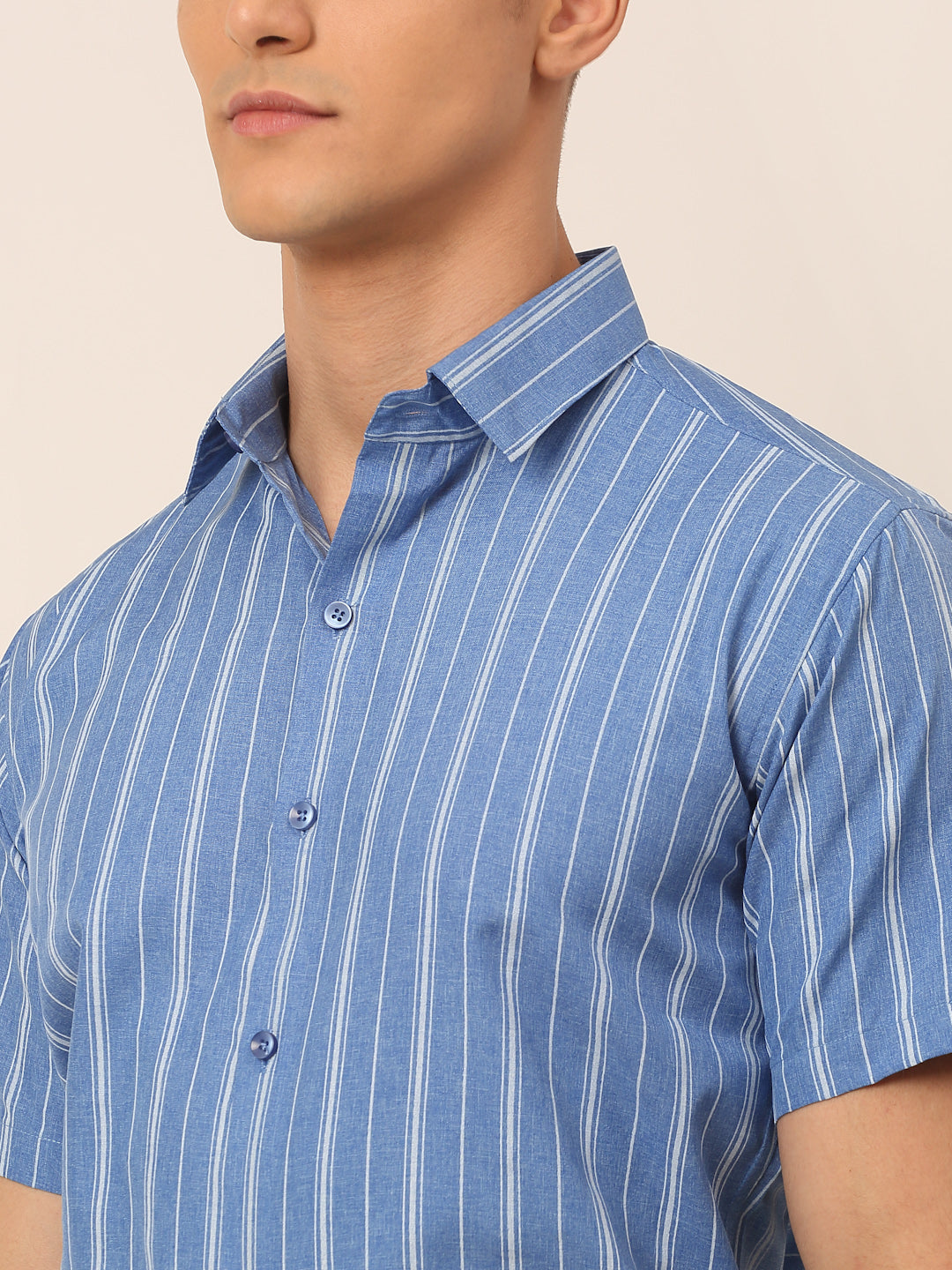 Jainish Men's Blue & White Classic Striped Formal Shirt - Distacart