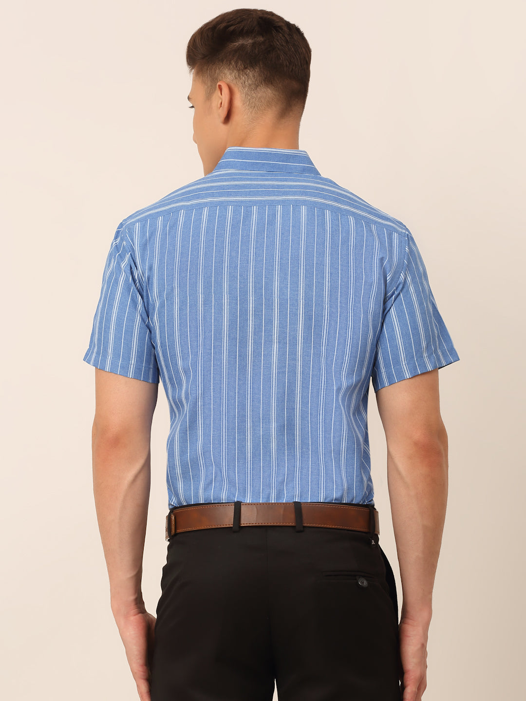 Jainish Men's Blue & White Classic Striped Formal Shirt - Distacart