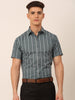 Jainish Men's Cotton Striped Formal Shirts - Grey - Distacart
