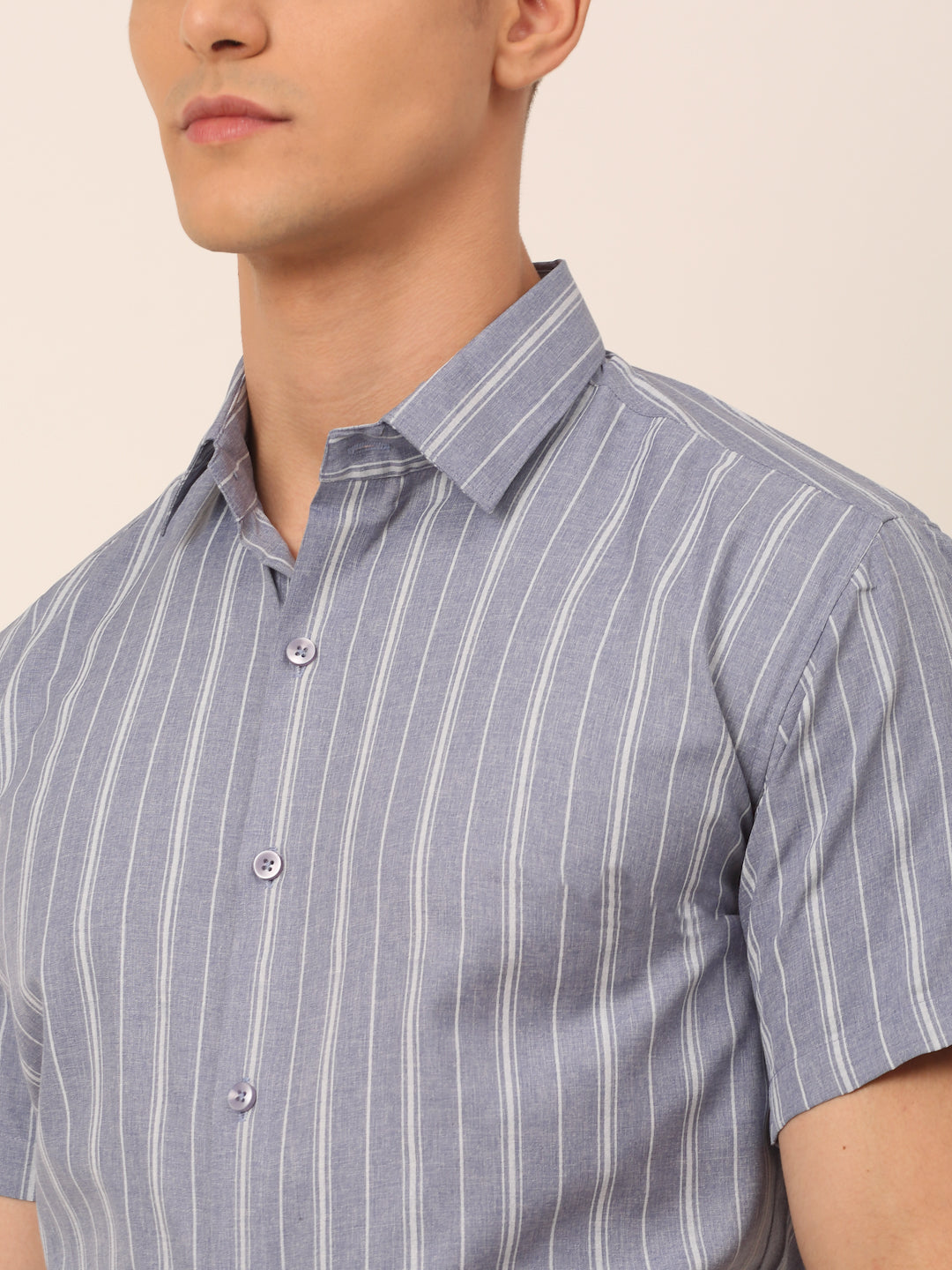 Jainish Men's Cotton Striped Formal Shirts - Light-Grey - Distacart