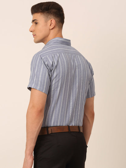 Jainish Men's Cotton Striped Formal Shirts - Light-Grey - Distacart