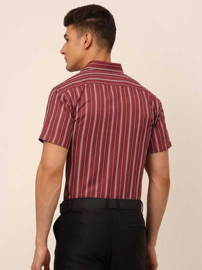 Jainish Men's Cotton Striped Formal Shirts - Maroon - Distacart