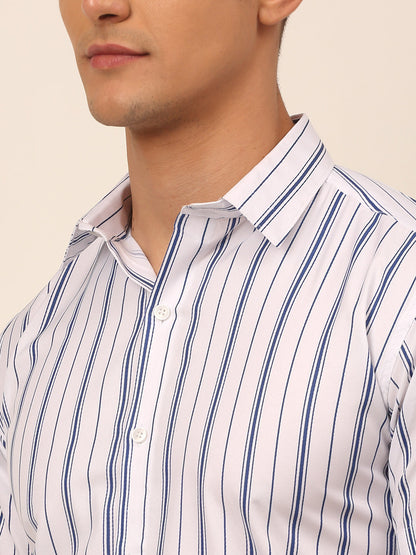 Jainish Men's Cotton Striped Formal Shirts - White - Distacart