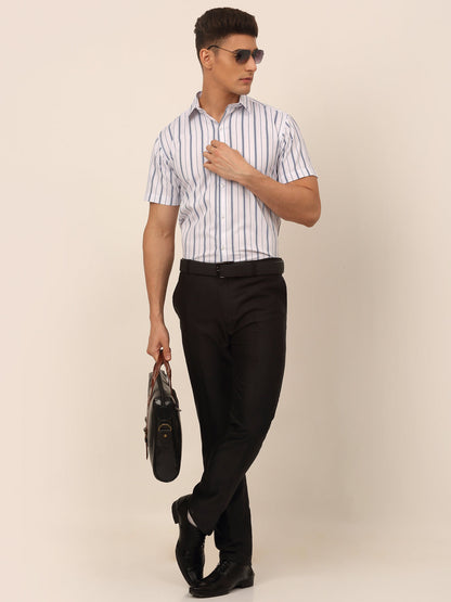 Jainish Men's Cotton Striped Formal Shirts - White - Distacart