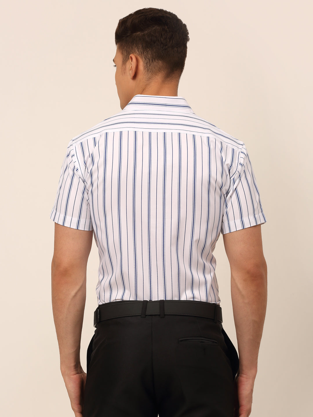 Jainish Men's Cotton Striped Formal Shirts - White - Distacart