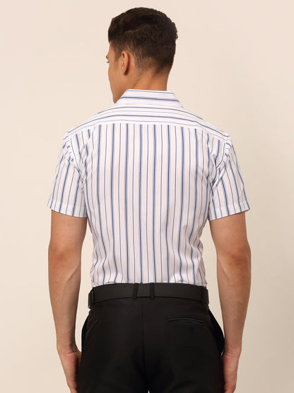 Jainish Men's Cotton Striped Formal Shirts - White - Distacart