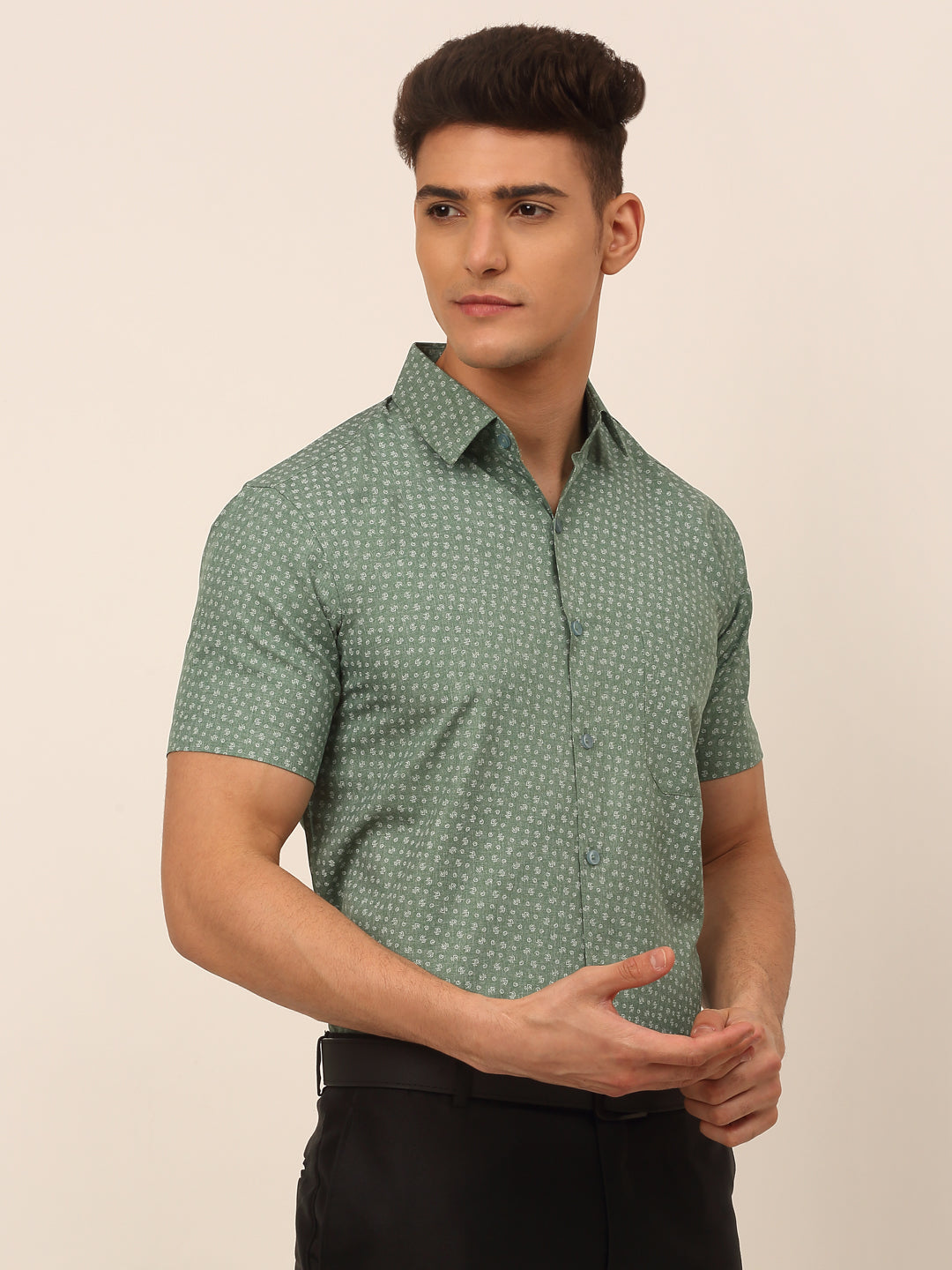 Jainish Men's Cotton Printed Formal Shirts - Green - Distacart