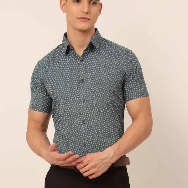 Jainish Men's Cotton Printed Formal Shirts - Grey - Distacart