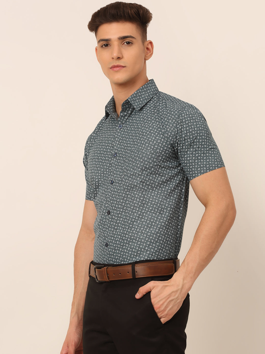Jainish Men's Cotton Printed Formal Shirts - Grey - Distacart