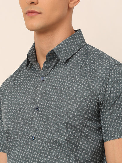 Jainish Men's Cotton Printed Formal Shirts - Grey - Distacart