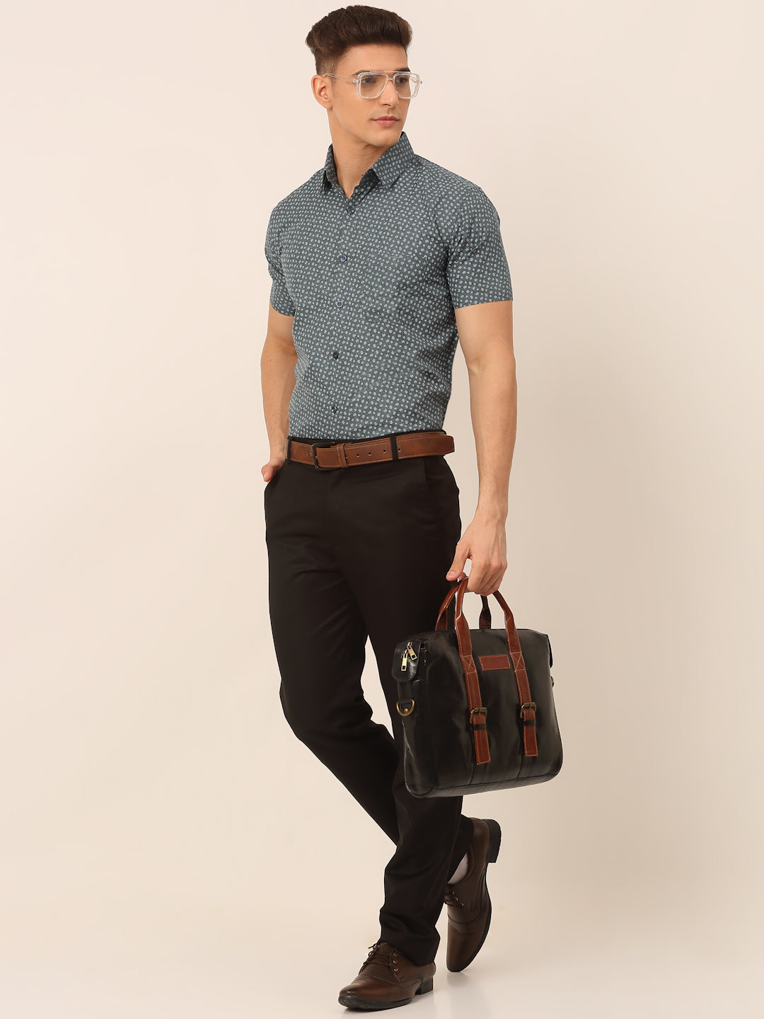 Jainish Men's Cotton Printed Formal Shirts - Grey - Distacart