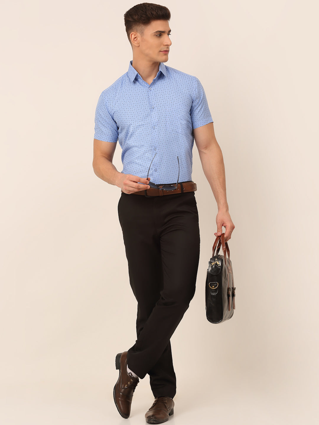 Jainish Men's Cotton Printed Formal Shirts - Light-Blue - Distacart
