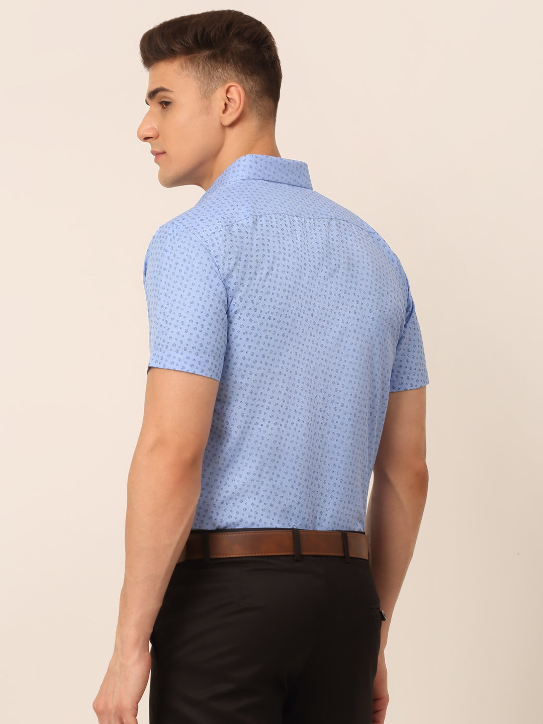 Jainish Men's Cotton Printed Formal Shirts - Light-Blue - Distacart
