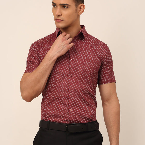 Jainish Men's Cotton Printed Formal Shirts - Maroon - Distacart