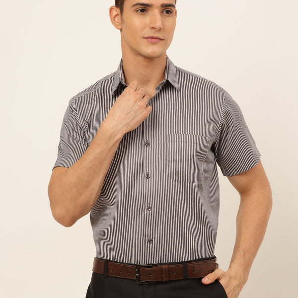 Jainish Men's White Classic Striped Formal Shirt - Distacart