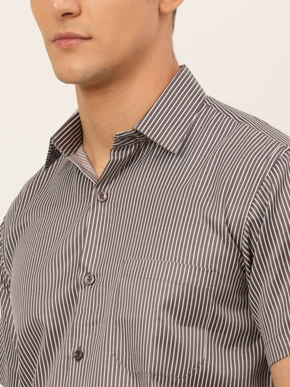 Jainish Men's White Classic Striped Formal Shirt - Distacart