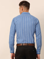 Thumbnail for Jainish Men's Blue & White Classic Striped Formal Shirt - Distacart