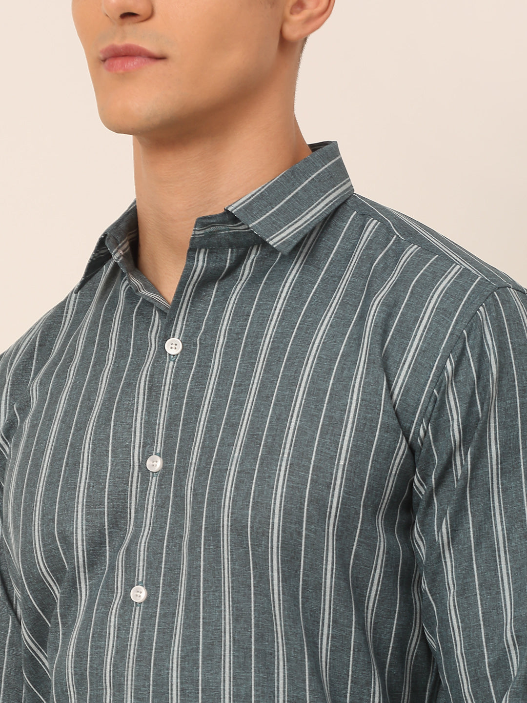 Jainish Men's Grey & White Classic Striped Formal Shirt - Distacart