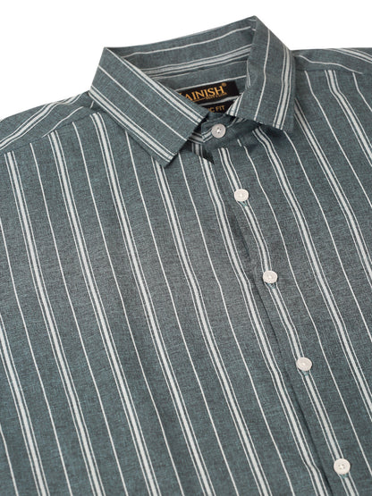 Jainish Men's Grey & White Classic Striped Formal Shirt - Distacart