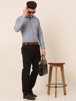Thumbnail for Jainish Men's Light Grey & White Classic Striped Formal Shirt - Distacart