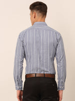 Thumbnail for Jainish Men's Light Grey & White Classic Striped Formal Shirt - Distacart