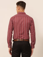 Thumbnail for Jainish Men's Maroon & White Classic Striped Formal Shirt - Distacart